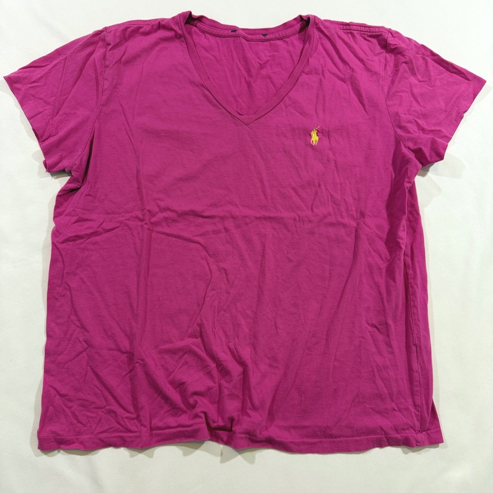 Polo Ralph Lauren T-Shirt Women XL Magenta Pink V-Neck Short Sleeve Pony Logo